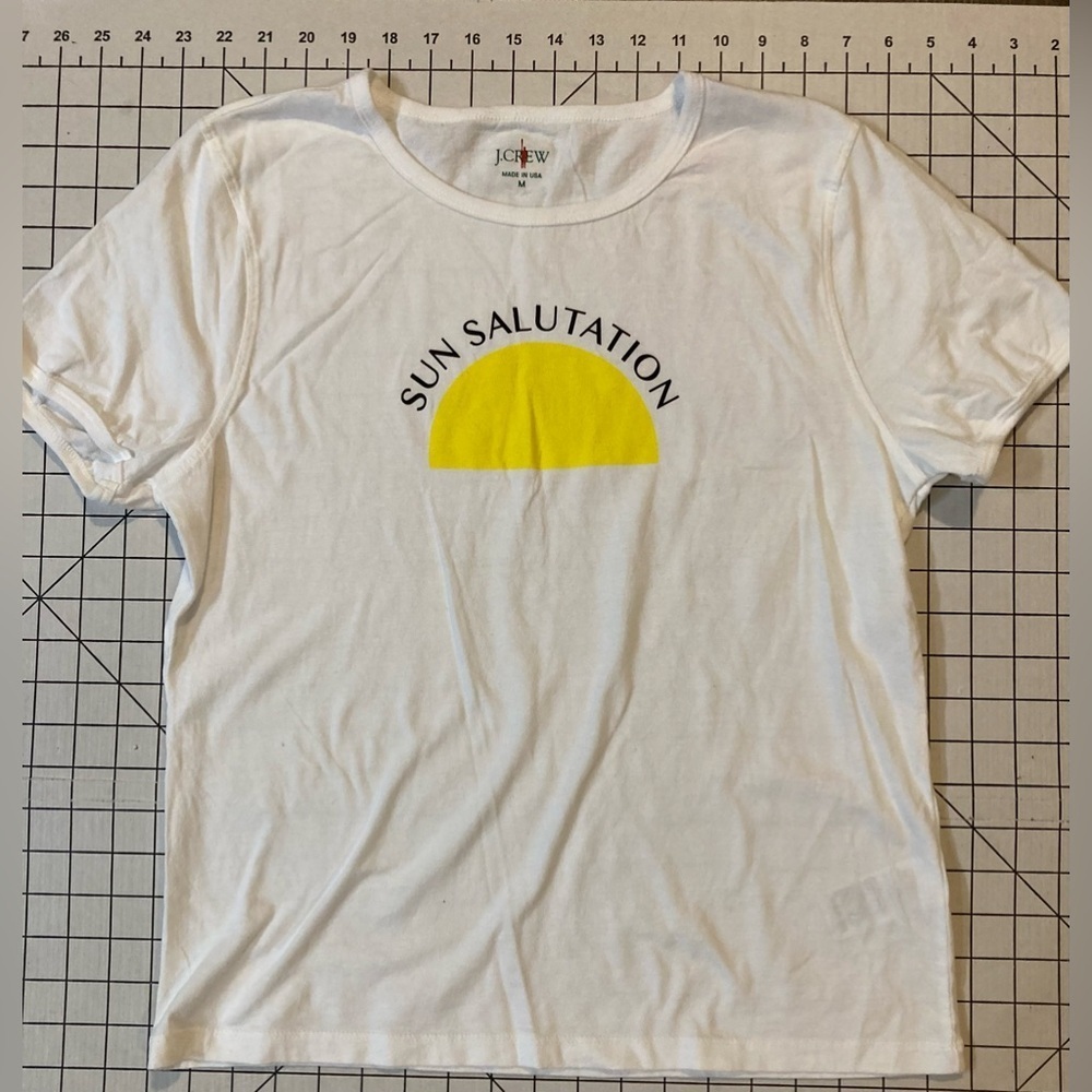 NWOT J. Crew Women’s Size Medium White “Sun Salutation” Tee